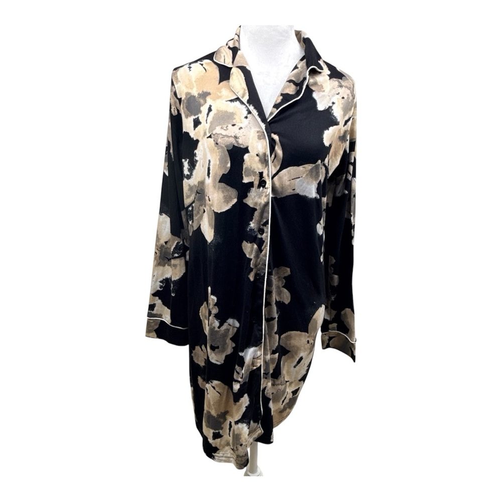 Nicole Miller New York Floral Lounge Sleep Shirt Button Front Relaxed Night Smal - Picture 3 of 13